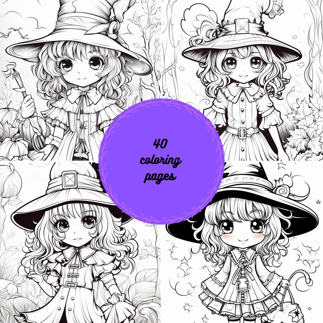 Printable Coloring Page - Instant PDF Download - Little Anime Witch ...