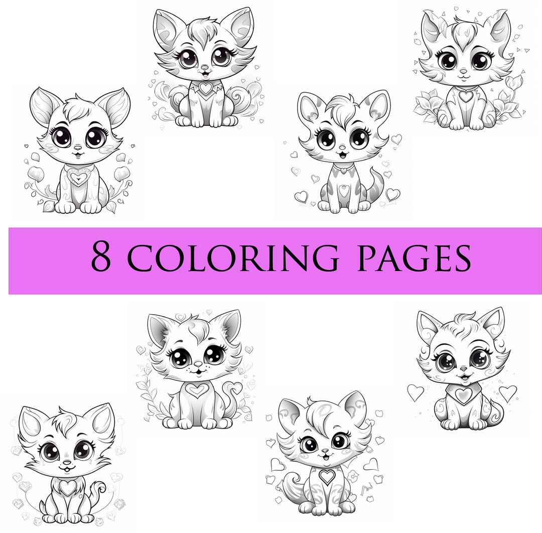 Printable Coloring Page - Instant PDF Download - Cute Litle Cat With ...