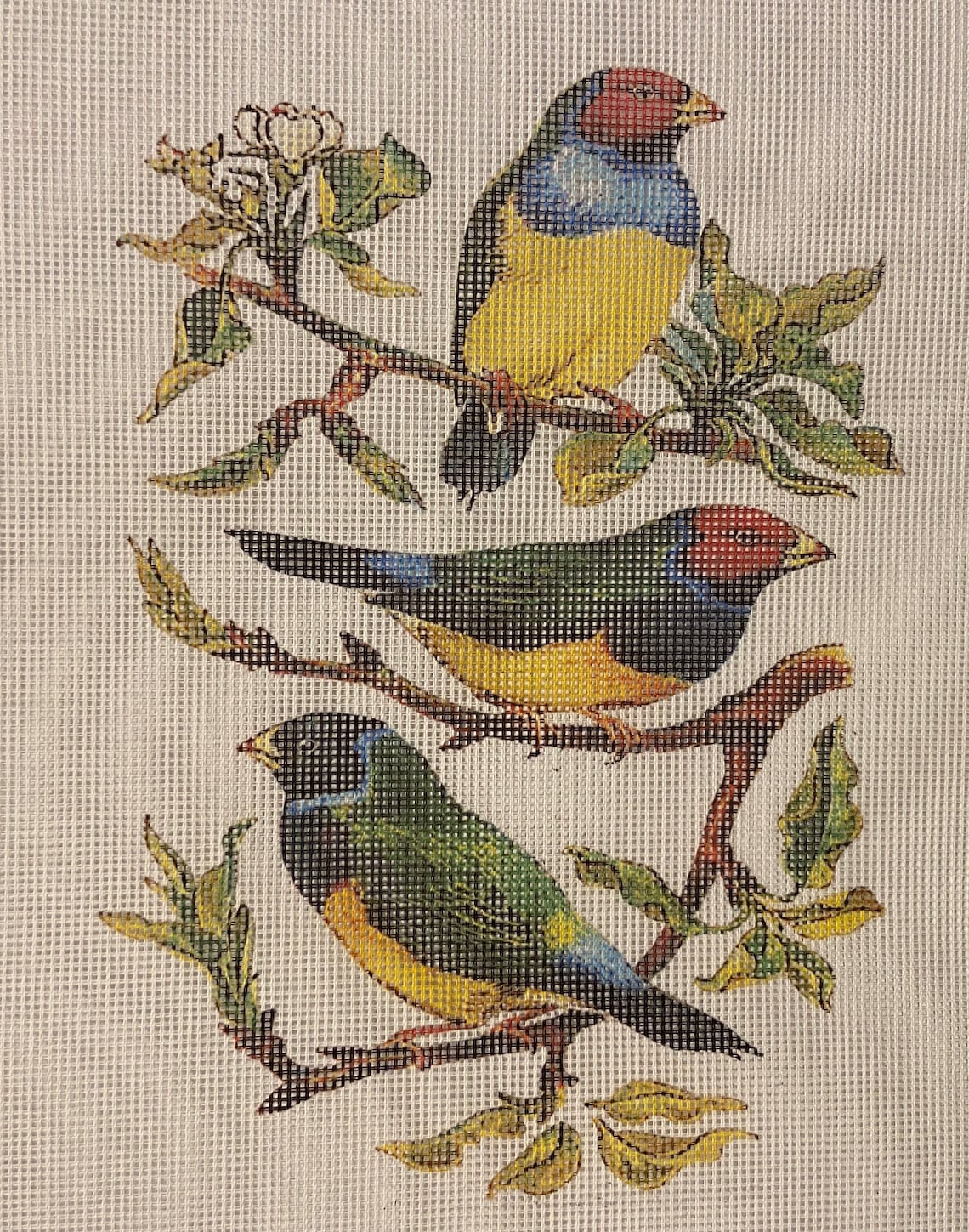 Needlepoint Canvas vintage Birds on Branches no Threads Etsy