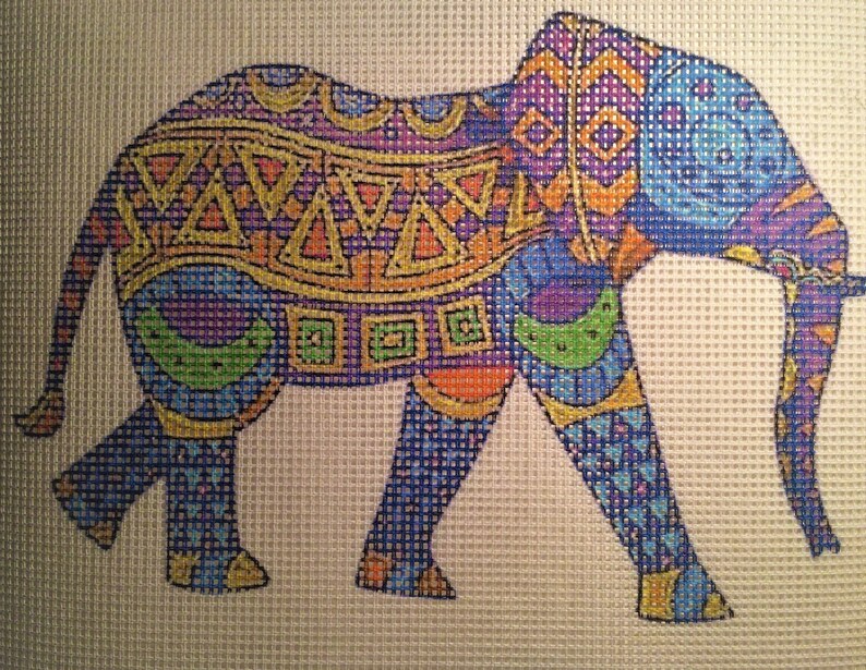 Needlepoint Canvas blue Floral Elephant EL4 no Etsy