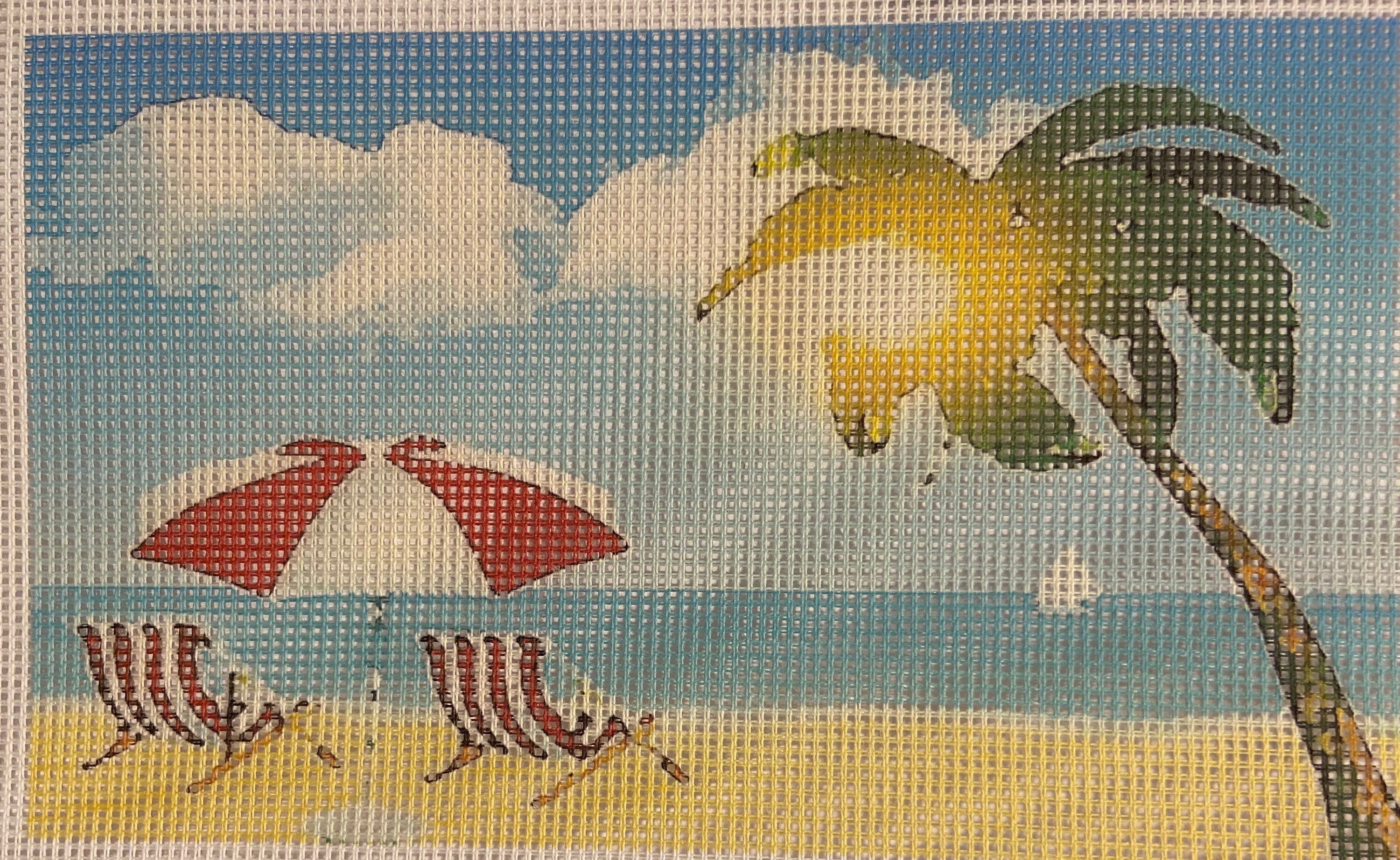 Kids at the Beach Finished Wool Needlepoint Panel 12x12, Children Playing  in the Sand Needle Point Completed 