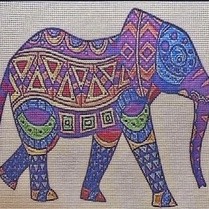 Needlepoint canvas "Blue Purple Elephant" **No Threads**