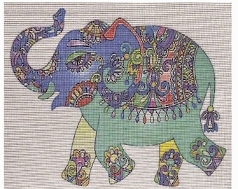 Needlepoint canvas "Circus Elephant, Green/Blue" **No Threads**