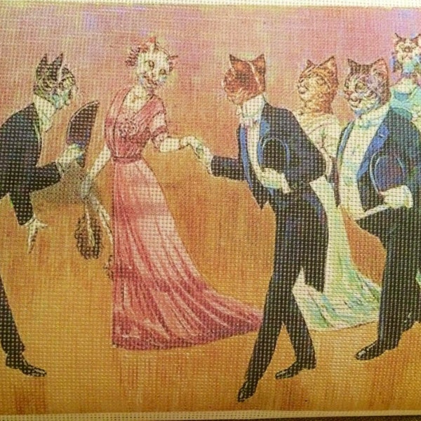 Needlepoint canvas “Cats Party Time” **No Threads**