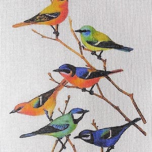 Needlepoint canvas “Collection of Vintage Birds on Branches” **No Threads**