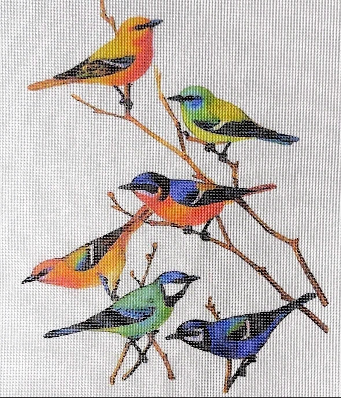 Needlepoint canvas “Collection of Vintage Birds on Branches” **No Threads**