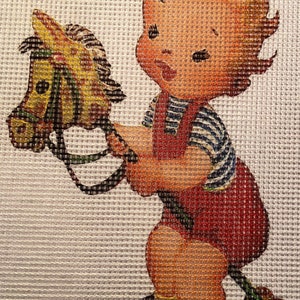 Needlepoint canvas  &quot;Vintage Boy Playing A Horse” **No Threads**