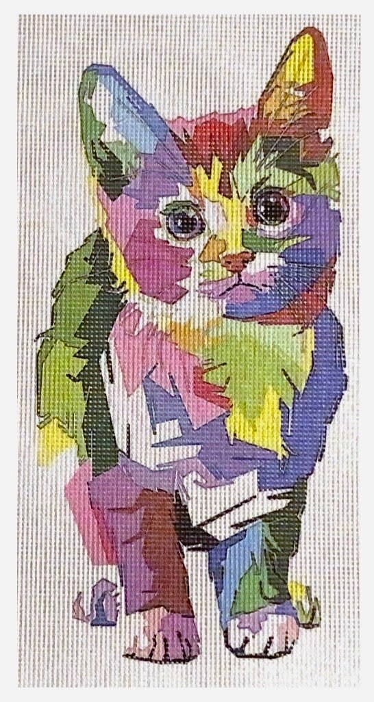Needlepoint canvas “Colorful Kitten, Graphic Art” **No Threads**