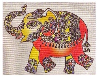 Needlepoint canvas "Circus Elephant, Orange/Yellow" **No Threads**
