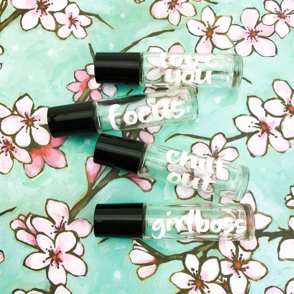 Set of 4 White Vinyl Sticker Labels for 10ml Roller Bottles | Girlboss | Aromatherapy | Young Living | Doterra
