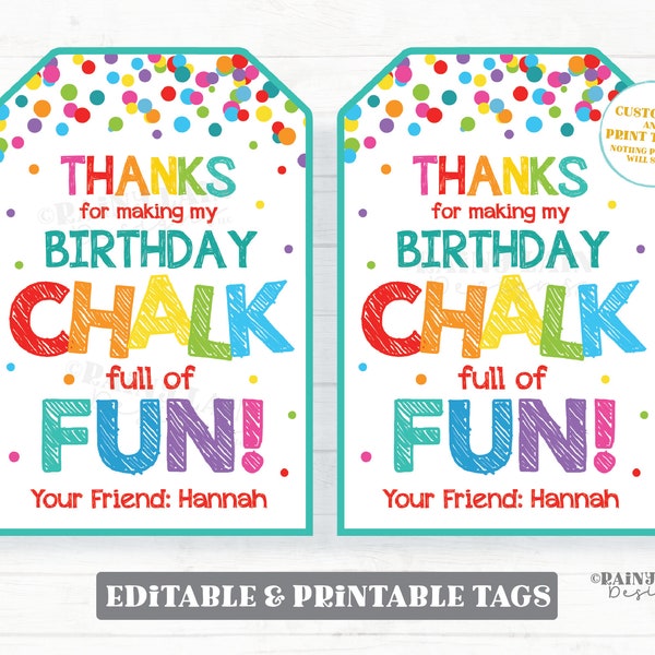 Thanks for making my birthday Chalk full of Fun Chalk birthday favor tags sidewalk chalk party favor tags chalk gift tag celebrating with me