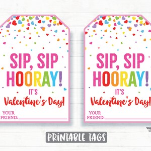 Silly Straw Valentine Tags, Sip Sip Hooray, Krazy, Crazy Straw, Preschool Valentines Classroom, Printable Kids Non-Candy Valentine Tag