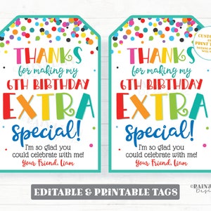 Thanks for Making My Birthday Extra Special Tag Birthday Party Favor Tag Gum Printable Kids Student Classroom Editable Tag