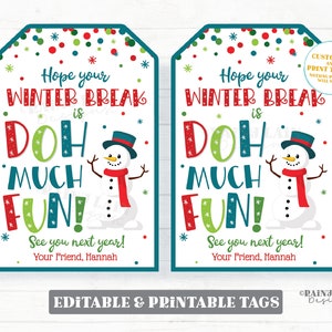 Férias de inverno Doh Much Fun Tag Play dough Presente Natal Feriado Playdough Do professor para o aluno Sala de aula Pré-escola Imprimível Não-doce
