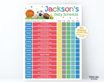 Editable Home School Schedule Sports Chore Chart Printable Kids Schedule Kids Daily Checklist Task List Template Weekly HomeSchool Planner