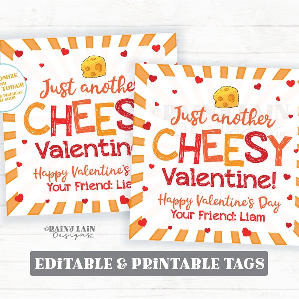 Just another Cheesy Valentine Tag, Goldfish Cheese Crackers Cheez Valentine's Day Preschool Printable Kids Classroom Non-Candy Valentine