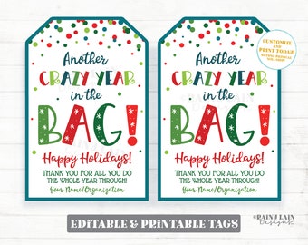 Une autre année folle dans le sac Étiquette Sac fourre-tout de Noël Sac réutilisable de Noël Étiquette cadeau Épicerie Appréciation des employés Personnel de l’entreprise Enseignant PTO