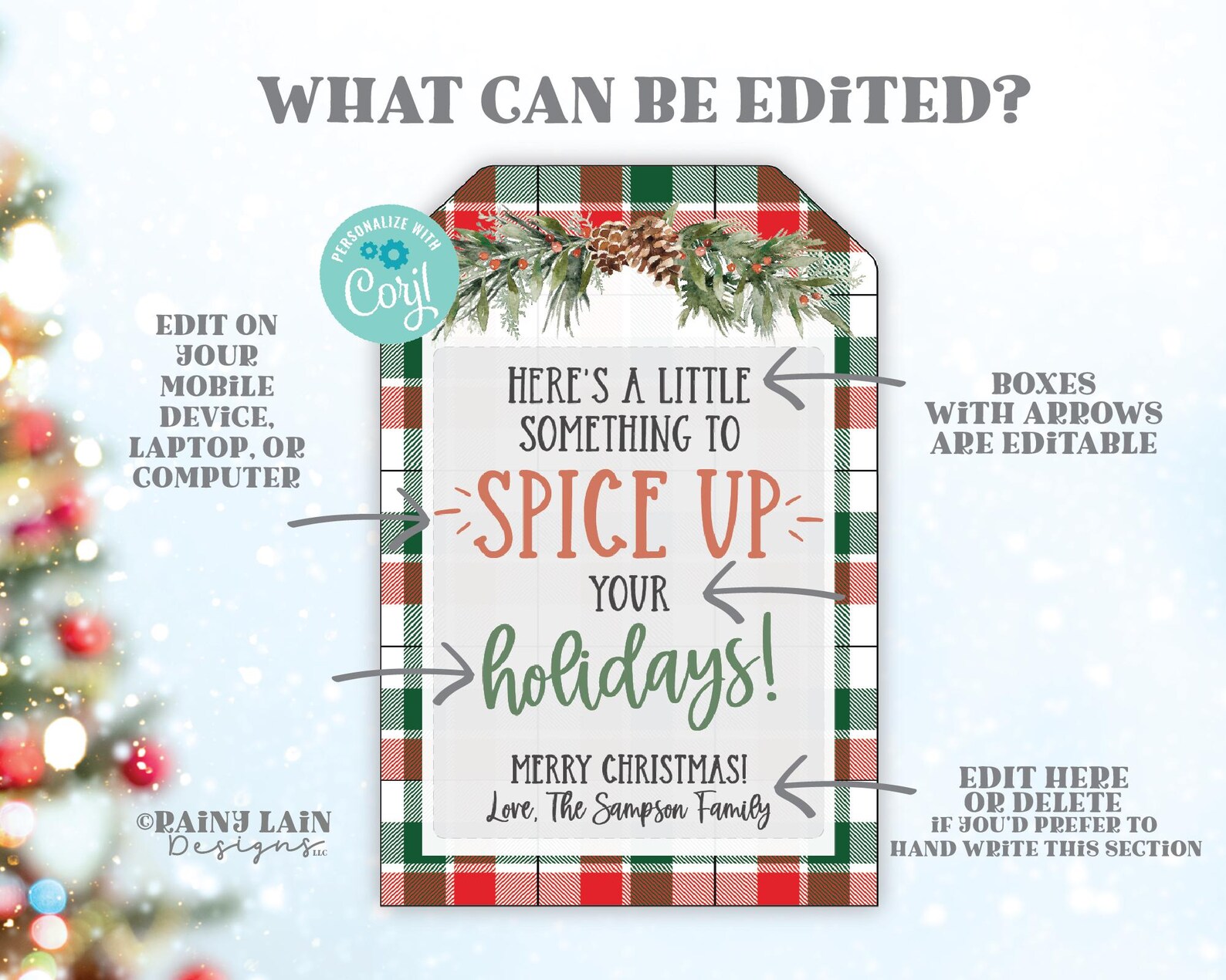 Editable Spice up Your Holiday Gift Tag Template, Christmas Seasonings ...