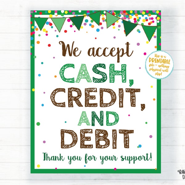 We Accept Cash Credit and Debit Cards Sign, Cookie Booth Printable Cookie Sign Cookie Printable Cookie Booth Sign, Bake Sale