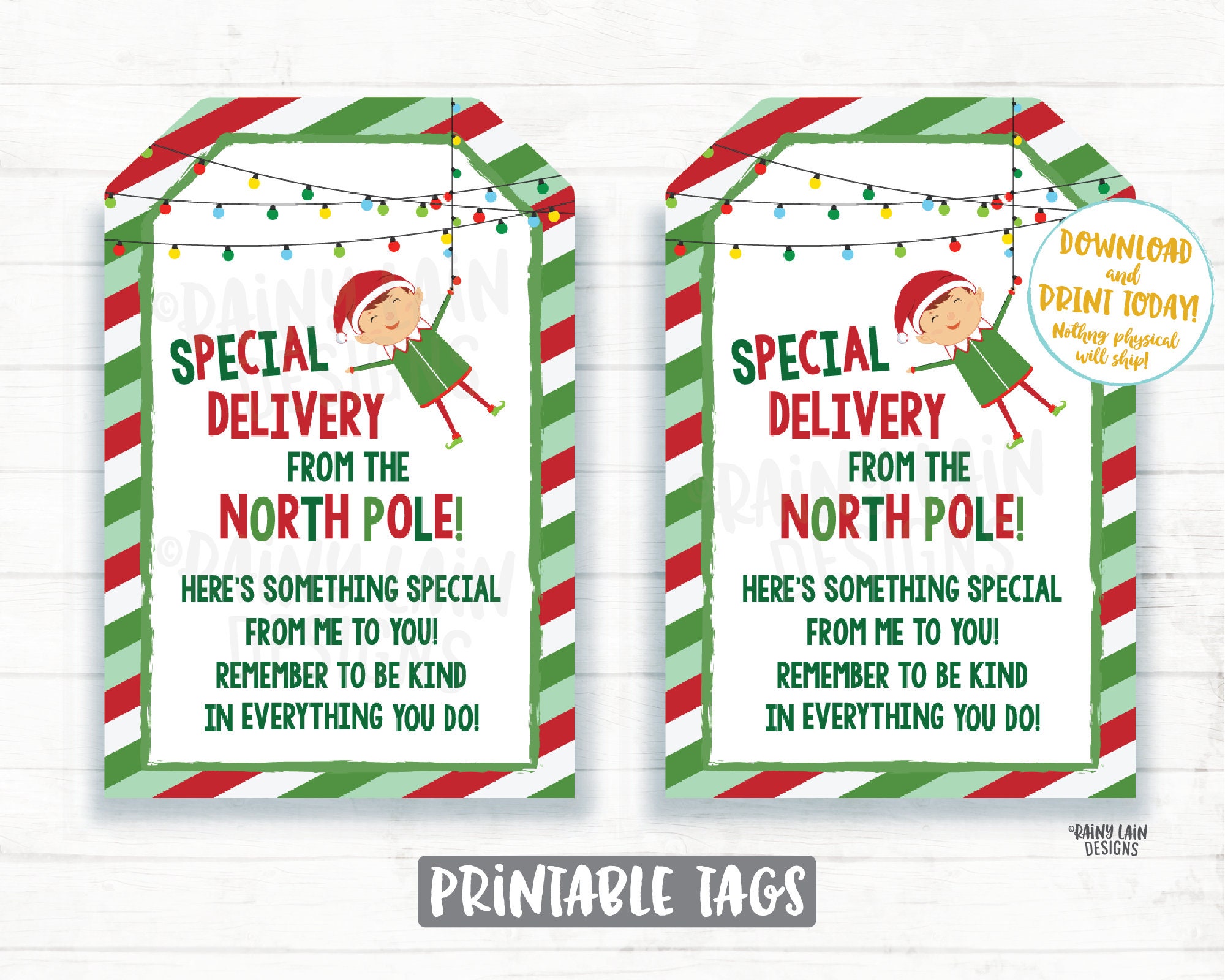 Elf Special Delivery Tags, Elf Ideas, Treat Tags, Printable Christmas Elf, North Pole Elf Greetings Notes Christmas Tags Elf Kisses Elf Poop
