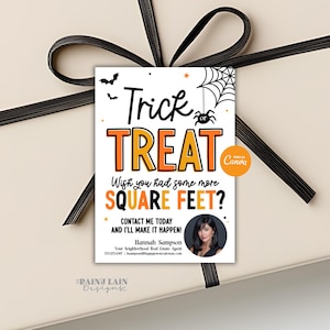 Halloween Realtor Gift Tag, Halloween Real Estate Pop By, Downloadable, Canva Template