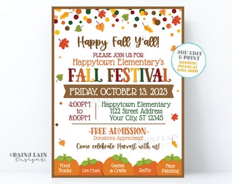 Editable Fall Festival Flyer, Harvest Invitation, Printable Digital Download