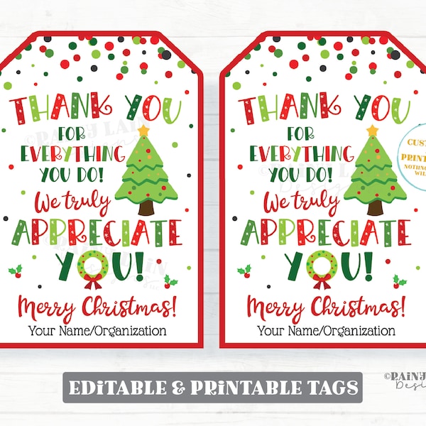 Thank you for all you do Christmas tag Appreciate Holiday Gift Tags Christmas Appreciation Favor Tags Teacher Staff Employee School