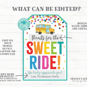 Sweet Bus Ride Image Bus Driver Gift Tag Thanks for the Sweet Ride National School Bus ...