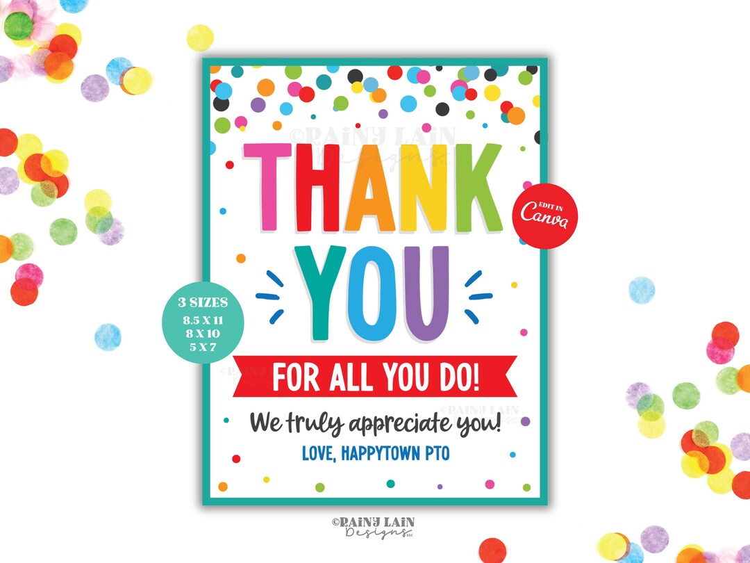 Editable Appreciation Sign or Card, Teacher Appreciation Week Canva ...