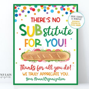 There's No Substitute for you Sub Sandwich Sign Thank You Appreciate Employee Appreciation Gift Company Staff Corporate Principal PTO School