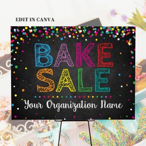 Bake Sale Sign Custom Bake Sale Poster, Fundraising Booth Sign, Fundraising Poster, Digital, Custom Banner, Chalkboard, Rainbow Confetti