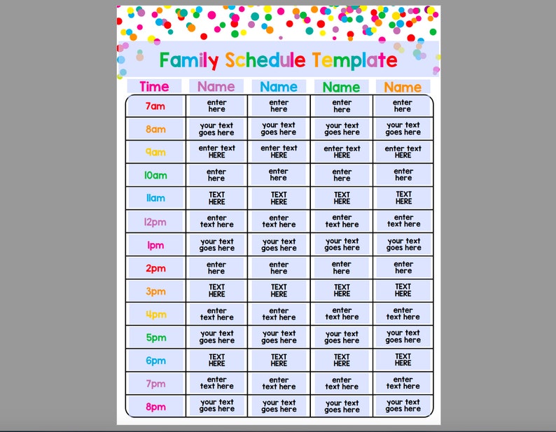 Family Schedule Editable Work from Home Schedule Self Etsy
