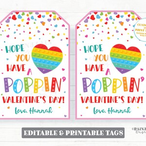 Hope you Have a Poppin&#39; Valentine&#39;s Day Tag, Pop Fidget Toy Popping Gift Preschool Classroom Printable Kids Editable Non-Candy Valentine Tag