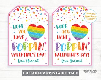 Hope you Have a Poppin' Valentine's Day Tag, Pop Fidget Toy Popping Gift Preschool Classroom Printable Kids Editable Non-Candy Valentine Tag