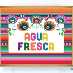 Agua Fresca Sign, Taco Twosday, Fiesta Sign, Fiesta Decorations, Fiesta Decor, 1st Fiesta, Mexican Fiesta, Floral, Serape Sign, Printable