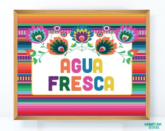 Agua Fresca Sign, Taco Twosday, Fiesta Sign, Fiesta Decorations, Fiesta Decor, 1st Fiesta, Mexican Fiesta, Floral, Serape Sign, Printable