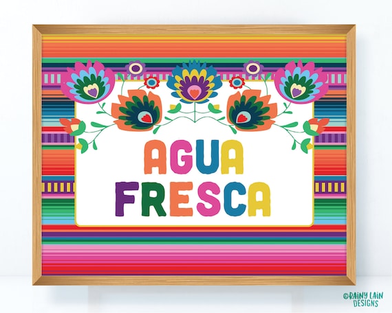 Agua Fresca Fiesta Sign, Floral Serape Design, Printable Digital