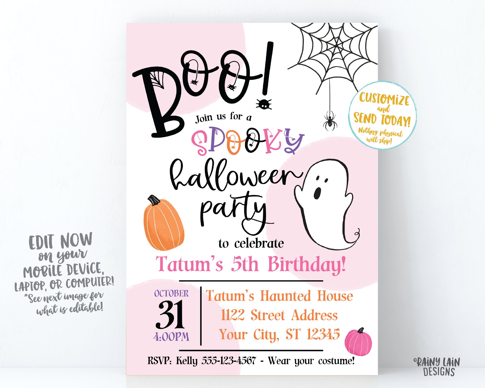 Halloween Birthday Party Invite Boo Halloween Party Invitation Girl ...