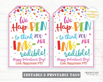 Hap-PEN INKredible Valentine, etichetta regalo con penna a inchiostro, stampabile, modificabile, apprezzamento per San Valentino, collega, dipendente, insegnante, PTO