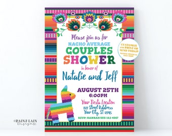 Fiesta Couples Shower Invitation, Couples Shower Fiesta Invite, Couples Shower Invitation, Nacho Average, Mexican Fiesta, Piñata