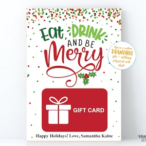 Urlaub Geschenk Kartenhalter, Weihnachten Geschenk Kartenhalter, Eat Drink and Be Merry Geschenkkartenhalter, Printable, Lehrer Geschenk, Restaurant Geschenkkarte