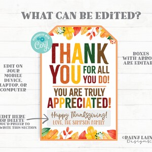 Thanksgiving Thank You for All You Do Tag Appreciation Favor Appreciate ...