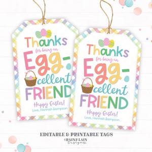 Editable Easter Tags, Spring Classroom Gift Tag, Egg-cellent Friend, School Favor, Happy Easter Printable, Easter Candy, For Kids