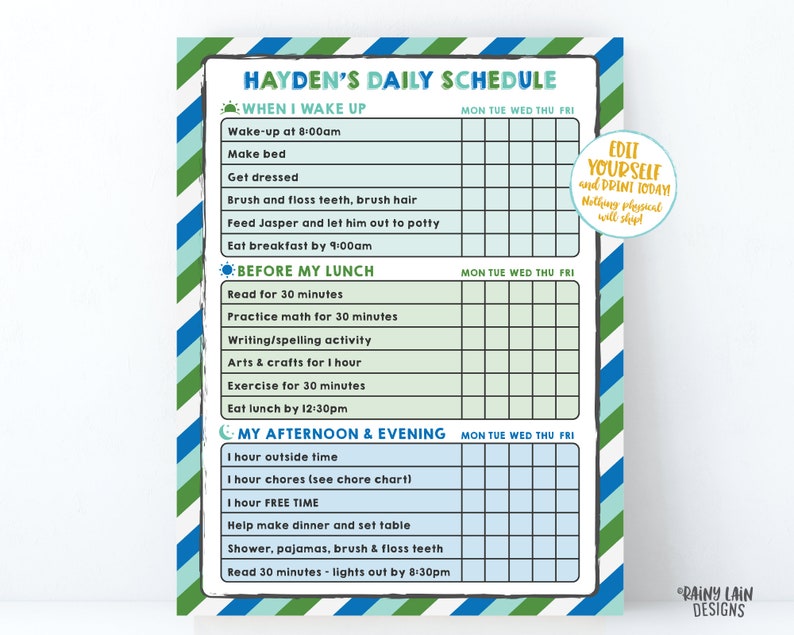 Home School Schedule Editable Kids Schedule Printable Kids | Etsy