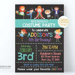 Editable Kids Costume Party Invitation, Dress Up Birthday Party Invite, Customizable, Digital Download, Printable