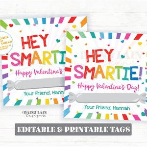Hey Smartie Glückliche Valentinstagskarte, Smarty Tag, Keks, Süßigkeit Vorschule Klassenzimmer Druckbare Kinder Bearbeitbar Einfach Valentinstag