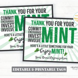 Mint Gift Tags Employee Appreciation Company Volunteer Co-Worker Staff Corporate Teacher Mint Thank you Tags Mint Labels Mint Favor Tags