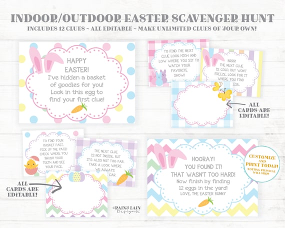 Easter Scavenger Hunt Easter Egg Hunt Printables Easter Treasure Hunt Bunny Clues Notes from the Easter Bunny Scavenger Hunt Printable
