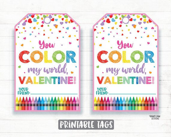 You Color My World Valentine Coloring Valentine Crayons Etsy