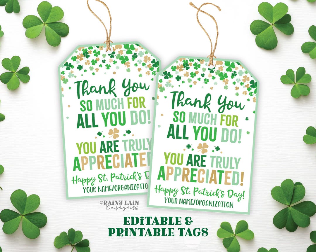 Thank You for All You Do St Patrick's Day Gift Tag Shamrocks Staff ...